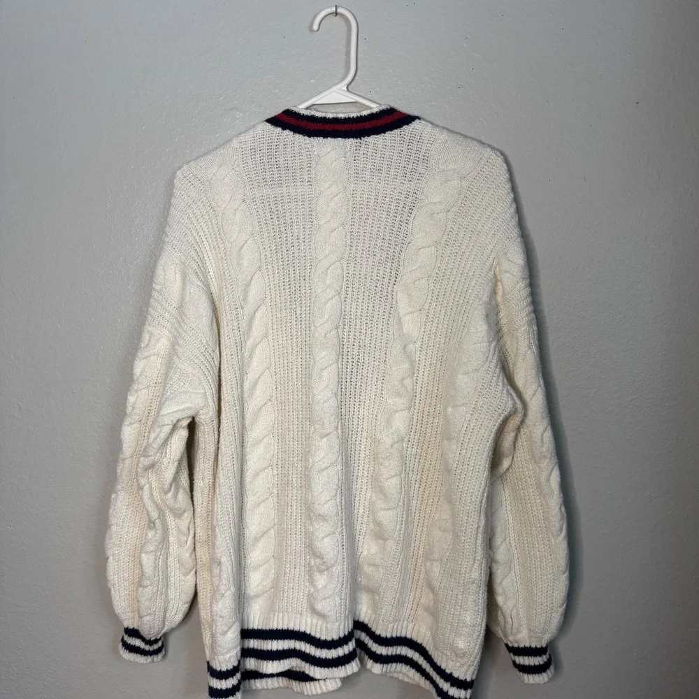 American Eagle White with Red and Navy Blue Trim Academia Style Cardigan - Picture 4 of 4